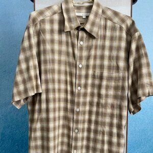 Perry Ellis Mens Short Sleeve Medium Plaid Dress Shirt